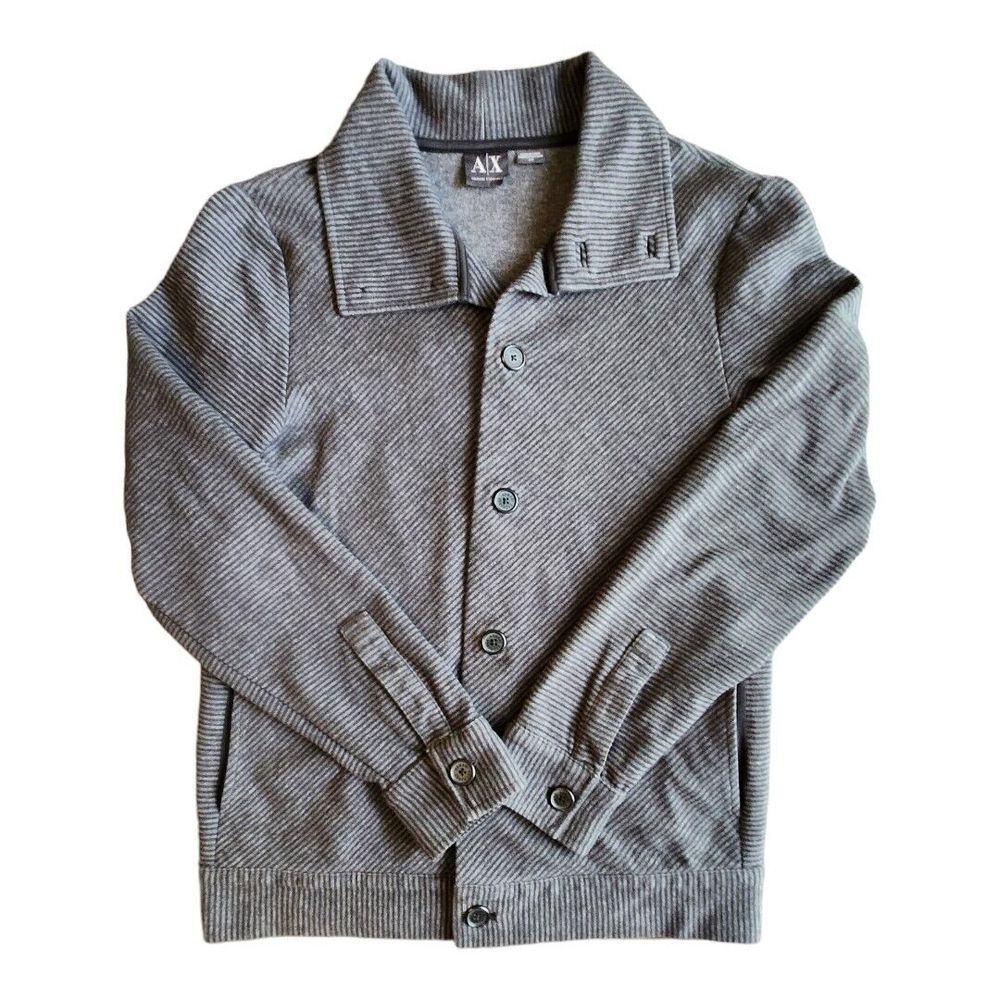 NWOT Armani Exchange Sweater Men's Small Black Gray Cardigan Jacket‎ Button Down